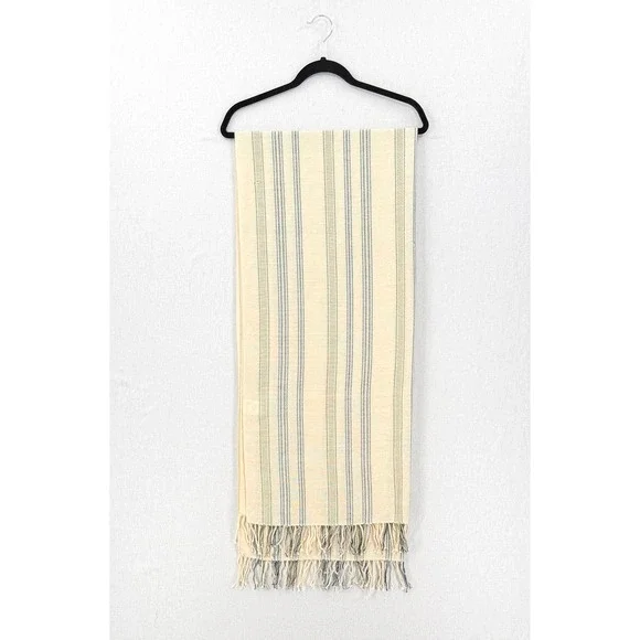 ESCUDO 100% Pima Cotton Handmade in Peru Scarf Cream Blue Stripe Fringe - Picture 2 of 14